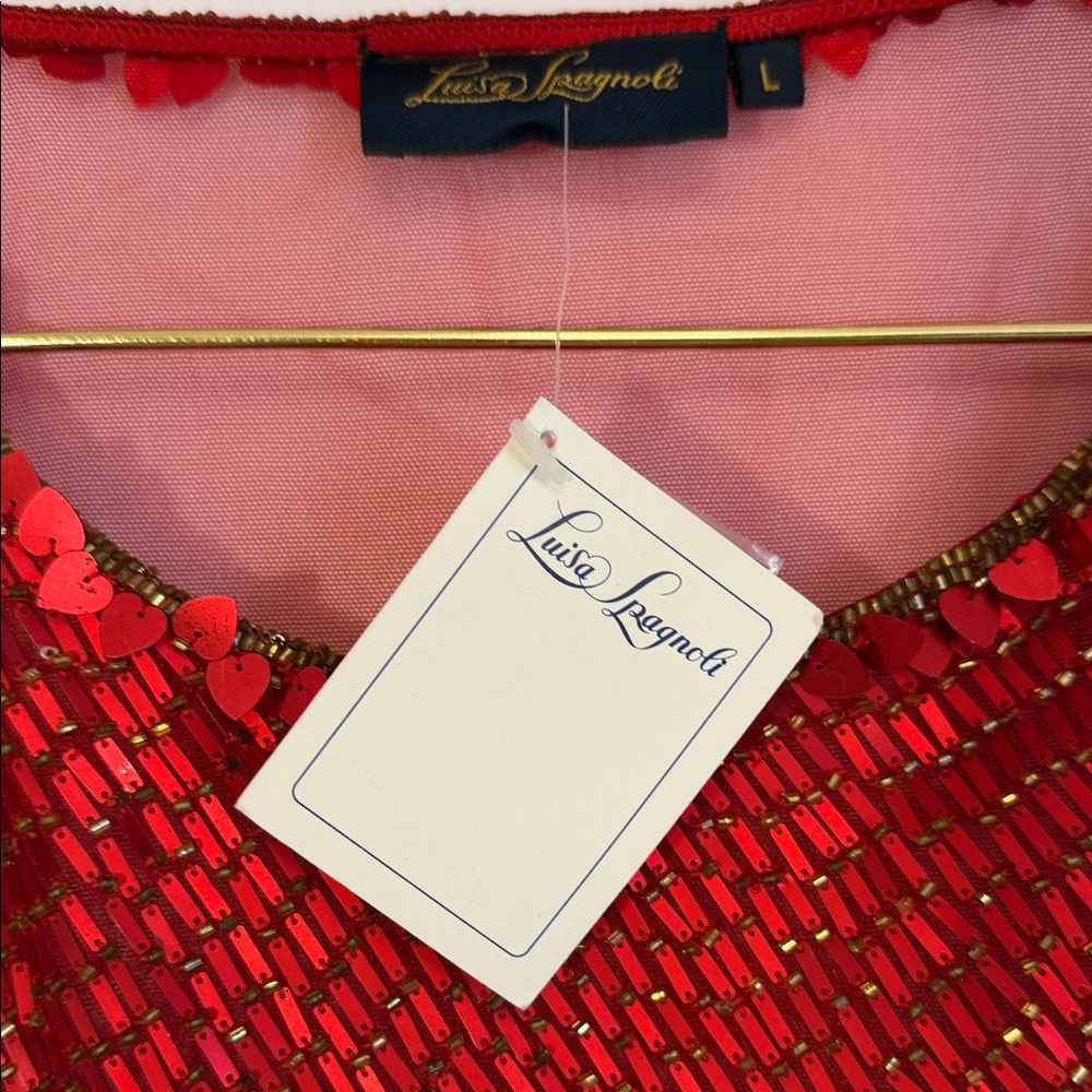 Luisa Spagnoli Red Sequin Sleeveless Wedding Ready Date Night Dressy Blouse 🌹